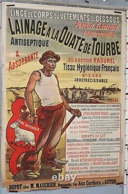 Affiche ancienne DOCTEUR RASUREL LAINAGE A LA OUATE DE TOURBE ANTISPETIQUE c1890
