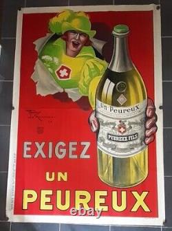 Affiche ancienne EXIGEZ UN PEUREUX Bar Bistrot Apéritif HENRY LE MONNIER 1925