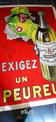 Affiche ancienne EXIGEZ UN PEUREUX Bar Bistrot Apéritif HENRY LE MONNIER 1925