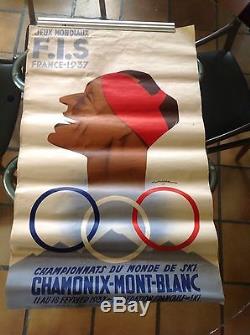 Affiche ancienne G. Gorde 1936-jeux mondiaux F. I. S. France 1937-ski Chamonix