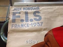Affiche ancienne G. Gorde 1936-jeux mondiaux F. I. S. France 1937-ski Chamonix