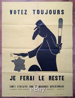 Affiche ancienne MAI 68 GENERAL DE GAULLE Votez toujours je ferai le reste 1968