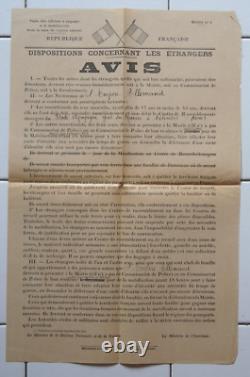 Affiche ancienne MILITARIA WWII Dispositions concernant les étrangers Allemand