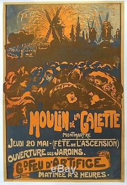 Affiche ancienne MOULIN DE LA GALETTE Cabaret Pigalle MONTMARTRE Entoilée 1900
