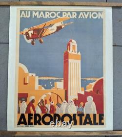 Affiche ancienne Old Original Poster Aeropostale Maroc Par Avion JEAN JAQUELIN