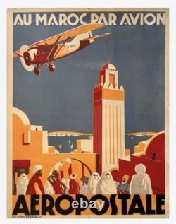 Affiche ancienne Old Original Poster Aeropostale Maroc Par Avion JEAN JAQUELIN