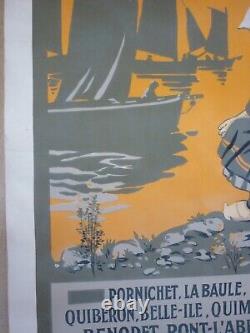 Affiche ancienne Originale Bretagne côte sud chemin de fer Naurac 1911