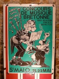 Affiche ancienne Originale Bretagne musique par Charly 1988 Saint Malo BD