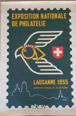 Affiche ancienne PHILATÉLIE LAUSANNE 1955