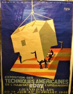Affiche ancienne Paul Colin 1946 techniques Américaines 156 x 114 très rare