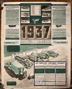 Affiche ancienne Peugeot 1937 402 302 201 Rare