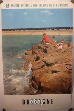 Affiche ancienne SNCF Bretagne Quiberon 1962