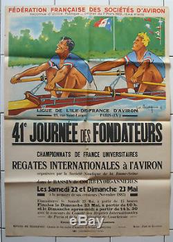 Affiche ancienne SPORT AVIRON Régates Internationales JOE BRIDGE Rowing Poster