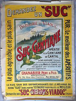 Affiche ancienne SUC-GENTIANE CHANABIER Apéritif Aurillac Cantal Auvergne 1910