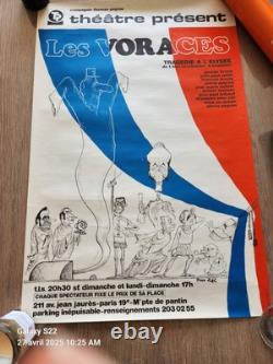 Affiche ancienne Theatre Les Voraces. Theatre satirique. Caricature Politique