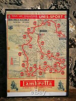 Affiche ancienne Tour de France 1953 LAMBRETTA no Vespa