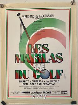 Affiche ancienne authentique Les Marilas du golf Pays BASQUE. Entoilée