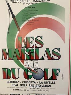 Affiche ancienne authentique Les Marilas du golf Pays BASQUE. Entoilée