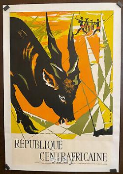 Affiche ancienne authentique années 60 REPUBLIQUE CENTRAFRICAINE Entoilée