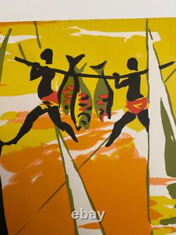 Affiche ancienne authentique années 60 REPUBLIQUE CENTRAFRICAINE Entoilée
