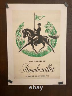 Affiche ancienne authentique entoilée- Fête équestre RAMBOUILLET -1964
