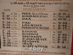 Affiche ancienne chemin de fer Pyrénées cote d'Argent train wagons lit vers 1920