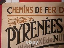 Affiche ancienne chemin de fer Pyrénées cote d'Argent train wagons lit vers 1920