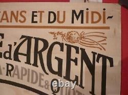 Affiche ancienne chemin de fer Pyrénées cote d'Argent train wagons lit vers 1920