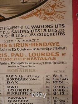 Affiche ancienne chemin de fer Pyrénées cote d'Argent train wagons lit vers 1920