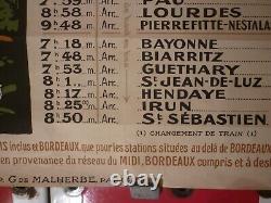 Affiche ancienne chemin de fer Pyrénées cote d'Argent train wagons lit vers 1920