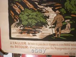 Affiche ancienne chemin de fer Pyrénées cote d'Argent train wagons lit vers 1920