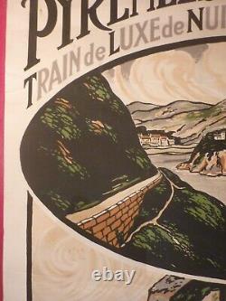 Affiche ancienne chemin de fer Pyrénées cote d'Argent train wagons lit vers 1920