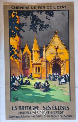 Affiche ancienne chemin de fer de l'état Bretagne Chapelle de saint-herbot