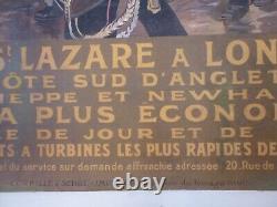 Affiche ancienne chemin de fer entoilée 1914Toussaint Paris london