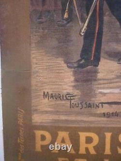 Affiche ancienne chemin de fer entoilée 1914Toussaint Paris london