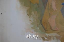 Affiche ancienne lithographie FEMME MER BATEAU signée GEOJAN