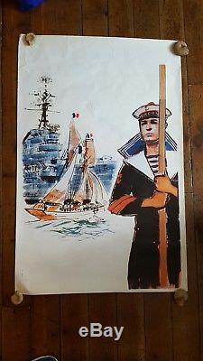 Affiche ancienne, marine, Albert Brenet, Surcouf, marine nationale
