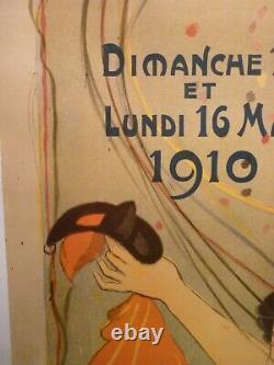Affiche ancienne originale Bretagne Rennes fêtes des fleurs entoilée 1910 rare