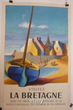 Affiche ancienne originale Bretagne SNCF 1958 Nathan entoilée