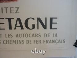 Affiche ancienne originale Bretagne SNCF 1958 Nathan entoilée