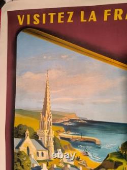 Affiche ancienne originale Bretagne SNCF France1953 entoilée