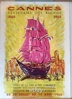 Affiche ancienne originale CANNES 1960 centenaire des régates E. BELLINI