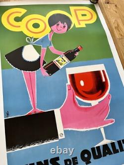 Affiche ancienne originale COOP VINS DE QUALITÉ ANNÉES 60