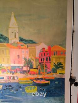 Affiche ancienne originale Côte d'Azur SNCF port de Menton 1956 entoilée