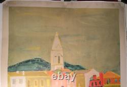 Affiche ancienne originale Côte d'Azur SNCF port de Menton 1956 entoilée