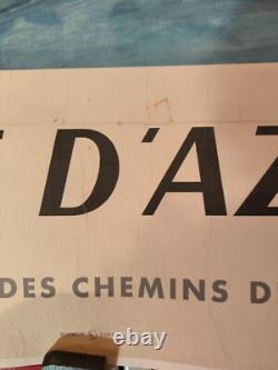 Affiche ancienne originale Côte d'Azur SNCF port de Menton 1956 entoilée