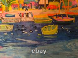 Affiche ancienne originale Côte d'Azur SNCF port de Menton 1956 entoilée
