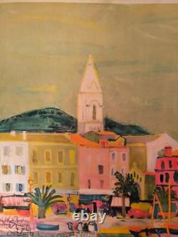 Affiche ancienne originale Côte d'Azur SNCF port de Menton 1956 entoilée