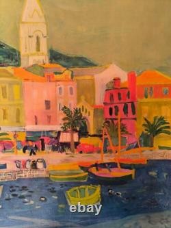 Affiche ancienne originale Côte d'Azur SNCF port de Menton 1956 entoilée