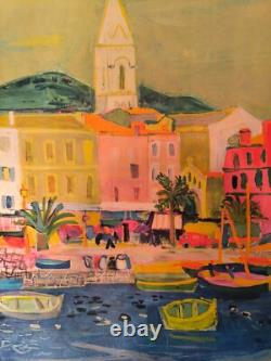 Affiche ancienne originale Côte d'Azur SNCF port de Menton 1956 entoilée